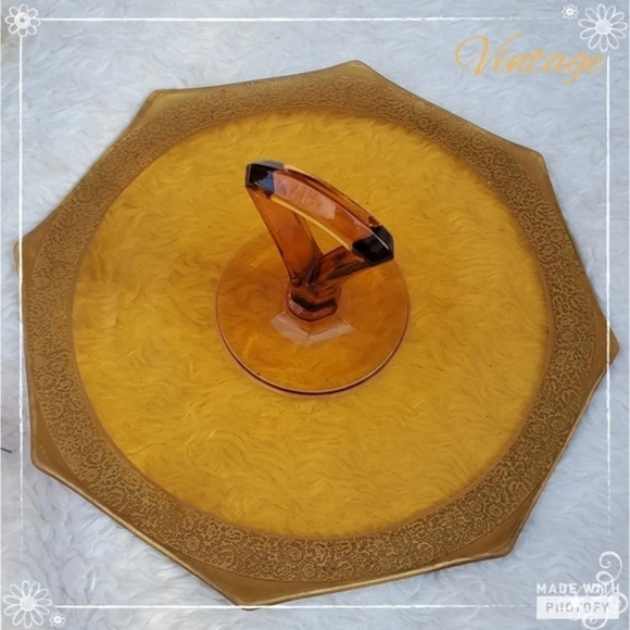 Vintage amber‎ glass cake plate - Picture 1 of 8